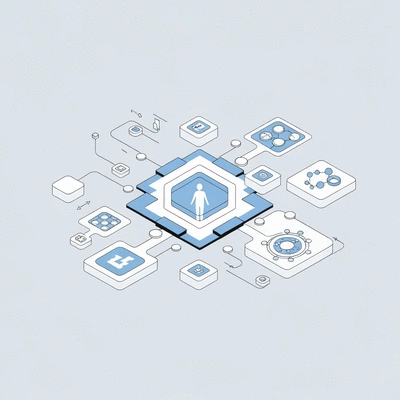 Abstract representation of data privacy and ethical AI use in branding, showing secure data flow and human-AI collaboration, clean, modern design, no text, no words, no typography, 8K
